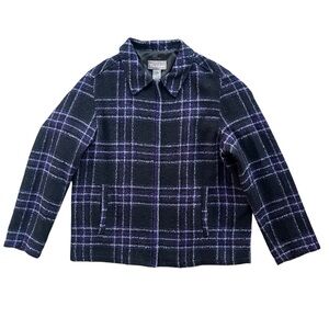 TanJay Women’s 10 Purple Black Plaid Wool Bl Boucle Collar Lined Full Zip Jacket